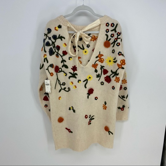 Anthropologie Floral Appliqued Sweater Tunic Dress Alpaca Blend NWT - Picture 7 of 15